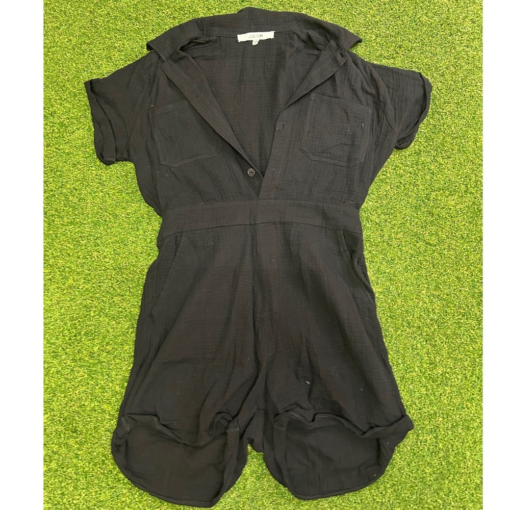Joe's Jeans Black Gauze Short Sleeve Romper Button Front Elastic Waist Size M